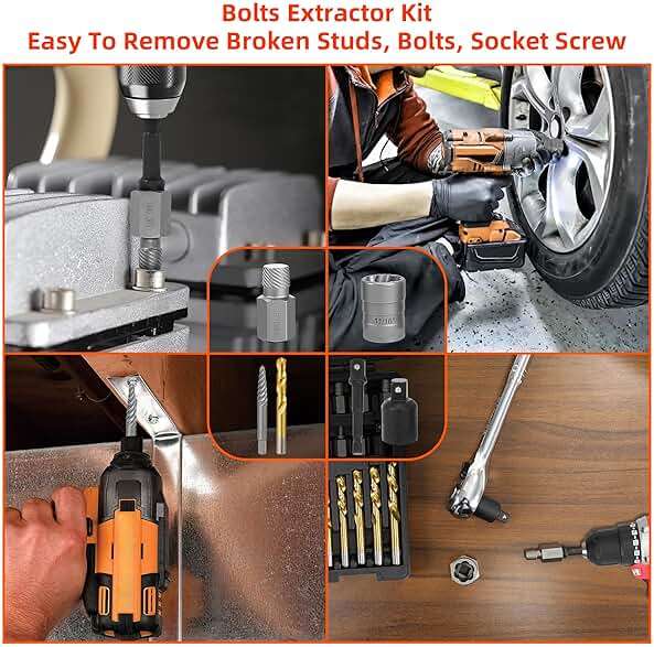 UYECOVE 56Pcs Spiral Screw Extractor Set, Left Hand Drill Bit Set, Easy Out Bolt Extractor Set with Hex Adapter, Multi-Spline Lug Nut Remover for Stripped, Rounded, Damaged, Broken Studs Bolts Screws - Image 7
