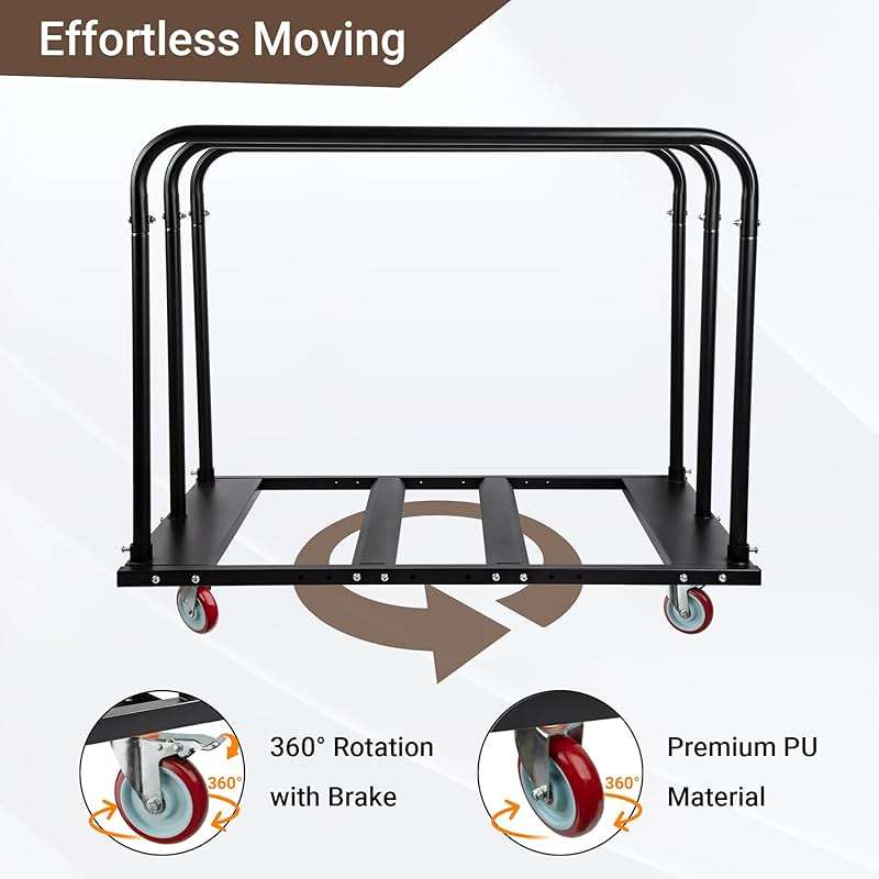 Eastrexon Folding Table Cart, Heavy Duty Table Dolly w/ 5" PU Swivel Wheels, Drywall Dolly Cart w/ 1800 LBS & 10 Table Capacity for Party Events, Hotel, Factory, Warehouse, (45.6" L x 29" W x 39" H) - Image 6