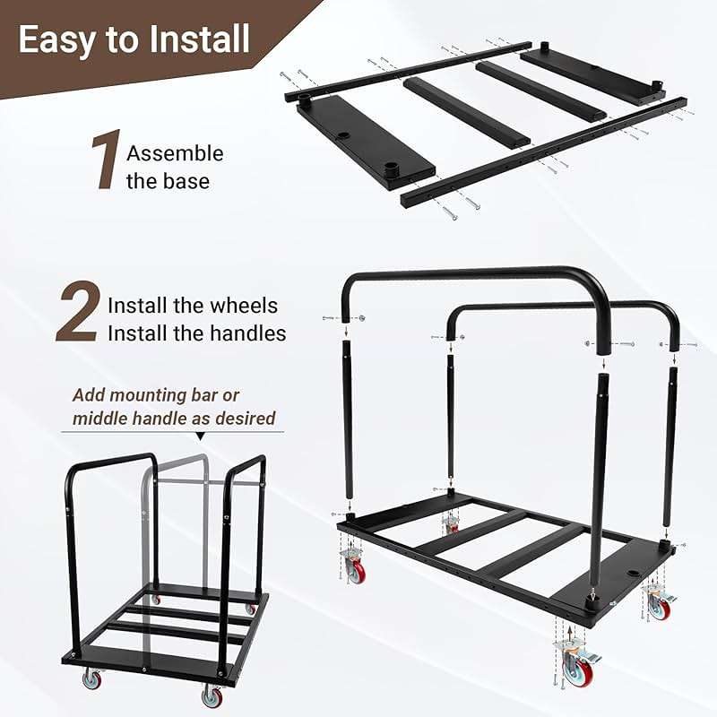 Eastrexon Folding Table Cart, Heavy Duty Table Dolly w/ 5" PU Swivel Wheels, Drywall Dolly Cart w/ 1800 LBS & 10 Table Capacity for Party Events, Hotel, Factory, Warehouse, (45.6" L x 29" W x 39" H) - Image 9