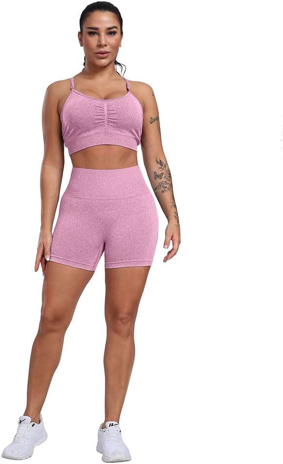 CHRLEISURE Workout Shorts Sets for Women, High Waisted Gym Butt Lifting Scrunch Butt Seamless Shorts - Image 3