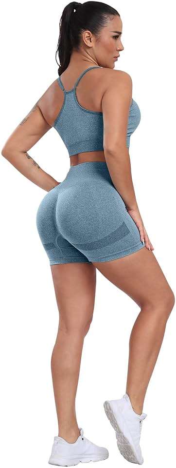 CHRLEISURE Workout Shorts Sets for Women, High Waisted Gym Butt Lifting Scrunch Butt Seamless Shorts - Image 5