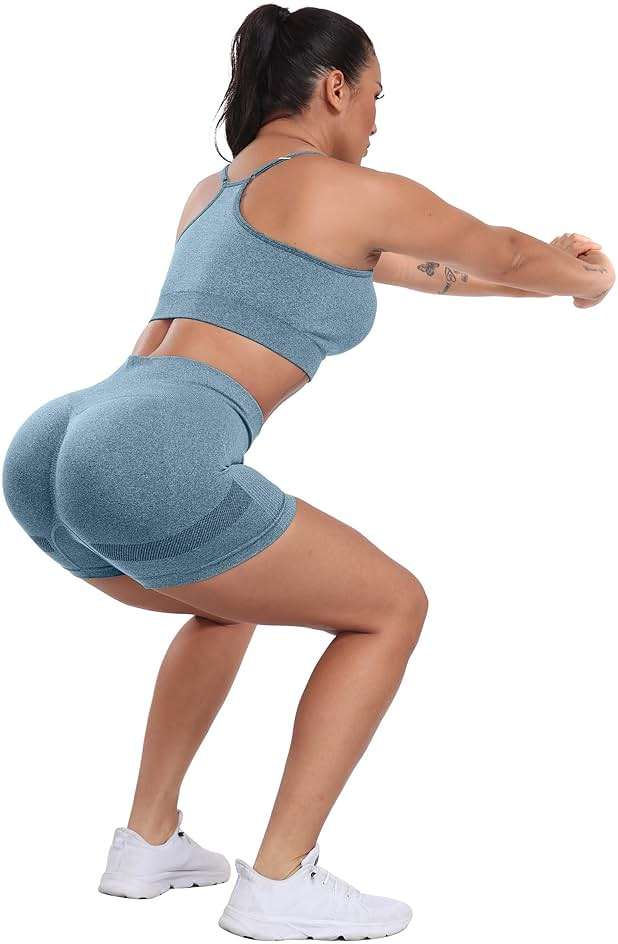 CHRLEISURE Workout Shorts Sets for Women, High Waisted Gym Butt Lifting Scrunch Butt Seamless Shorts - Image 6