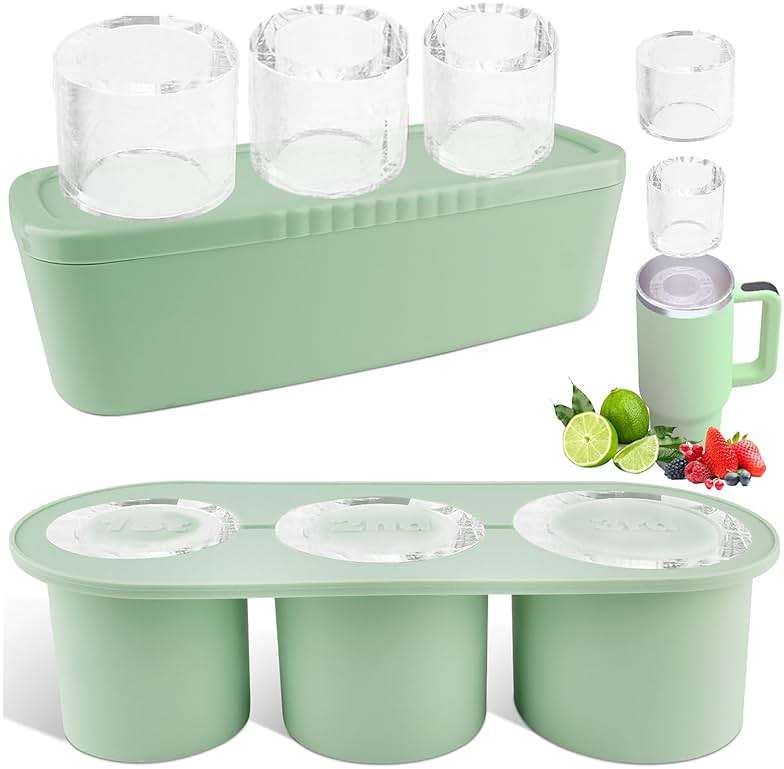Fu Store Ice Cube Tray for Stanley Cup 30-40 oz Tumbler 3pcs Silicone Ice Cube Molds With Lid and Bin for Chilling Cocktails Whiskey Drinks Juice Coffee Easy Fill and Release Ice Maker - Image 1