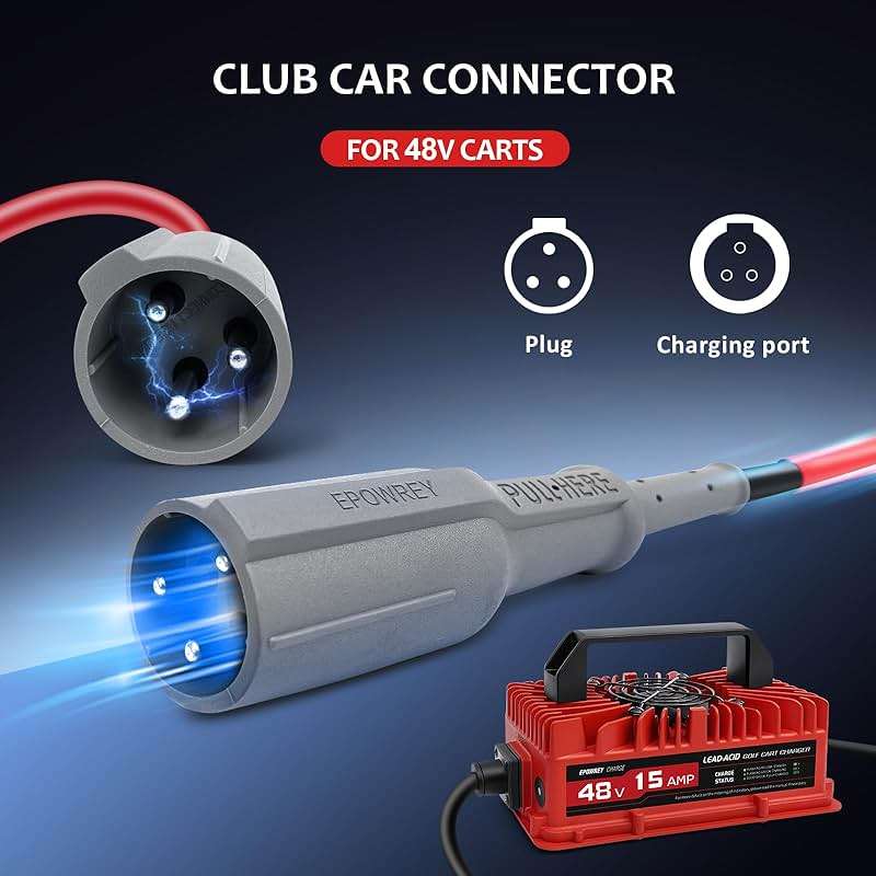 EPOWREY 15 AMP 48 Volt Golf Carts Battery Charger for Club Car 3-Pin Round Plug,for Lead Acid Battery - Image 6
