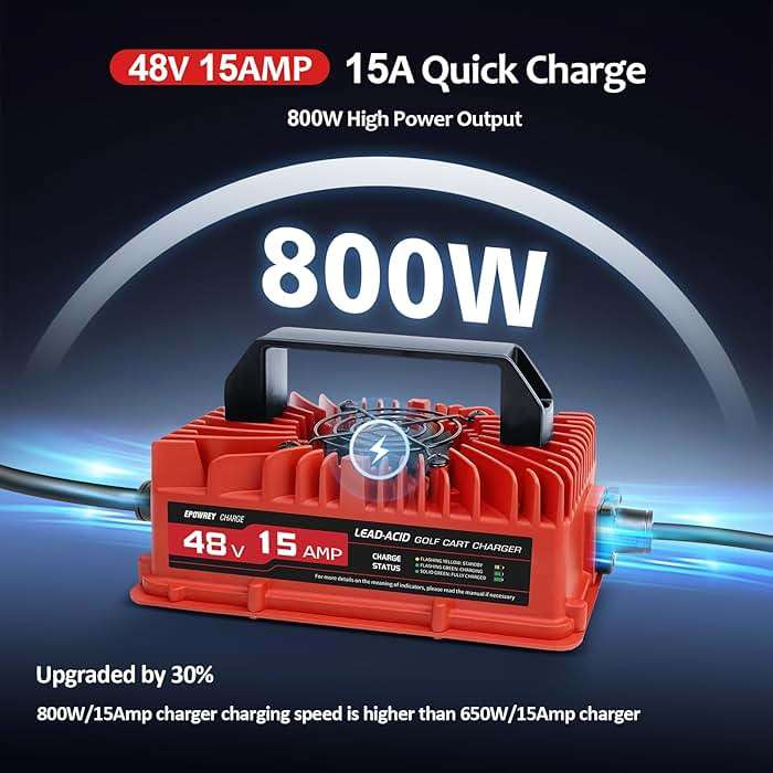 EPOWREY 15 AMP 48 Volt Golf Carts Battery Charger for Club Car 3-Pin Round Plug,for Lead Acid Battery - Image 7