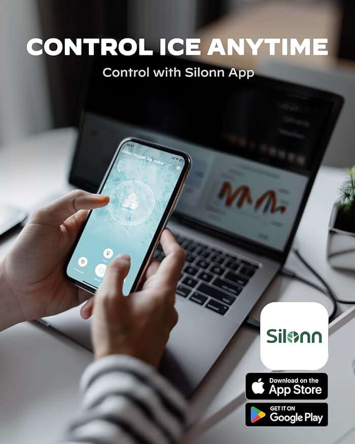 Nugget Ice Maker Countertop - Silonn Smart Pebble Ice Machine, Pellet Ice 44 lbs per Day, Crushed Ice from Timer Function and Status Alerts with Silonn App, Stainless Steel - Image 2