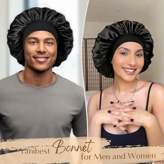 YANIBEST Silk Bonnet for Men Women Hair Bonnet for Sleeping Double Layer Satin Bonnet for Natural Curly Hair Unisex Sleep Cap - Image 2