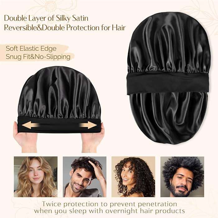 YANIBEST Silk Bonnet for Men Women Hair Bonnet for Sleeping Double Layer Satin Bonnet for Natural Curly Hair Unisex Sleep Cap - Image 3