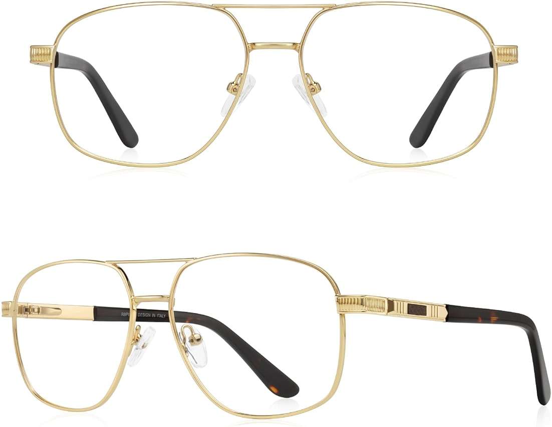 RB.Pilot Reading Glasses for Men Square Double Bridge Light Blocking Computer Readers Spring Hinge Metal Frame Acetate Legs - Image 2