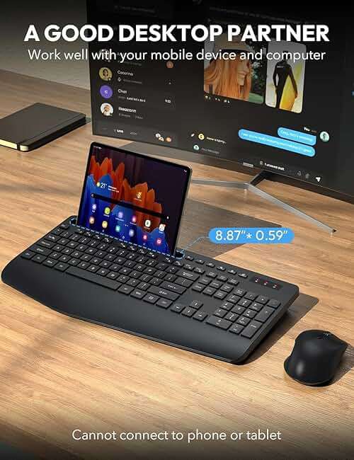 Wireless Keyboard and Mouse Combo - Full Size Ergonomic Wrist Rest, Silent Typing, Phone Holder, 2.4 GHz, 3 Level DPI, Batteries Powered, KM23D Set Compatible with PC, Laptop, Windows, macOS -SABLUTE - Image 3