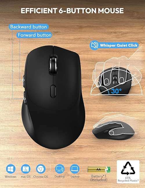 Wireless Keyboard and Mouse Combo - Full Size Ergonomic Wrist Rest, Silent Typing, Phone Holder, 2.4 GHz, 3 Level DPI, Batteries Powered, KM23D Set Compatible with PC, Laptop, Windows, macOS -SABLUTE - Image 5