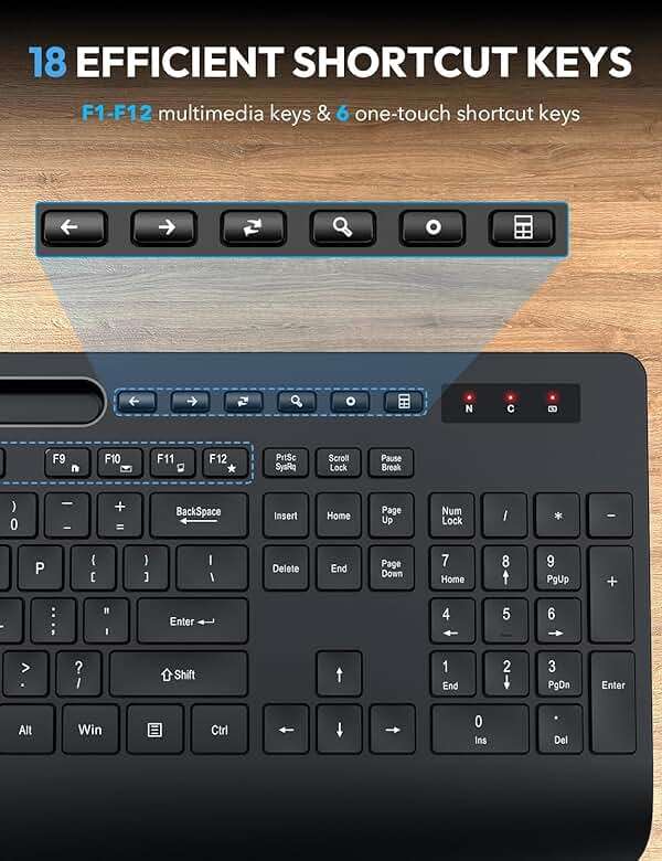 Wireless Keyboard and Mouse Combo - Full Size Ergonomic Wrist Rest, Silent Typing, Phone Holder, 2.4 GHz, 3 Level DPI, Batteries Powered, KM23D Set Compatible with PC, Laptop, Windows, macOS -SABLUTE - Image 7