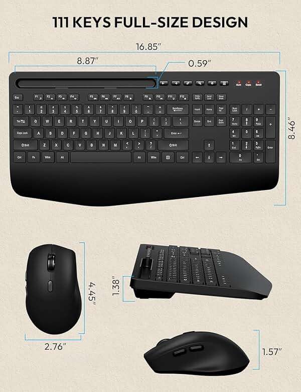Wireless Keyboard and Mouse Combo - Full Size Ergonomic Wrist Rest, Silent Typing, Phone Holder, 2.4 GHz, 3 Level DPI, Batteries Powered, KM23D Set Compatible with PC, Laptop, Windows, macOS -SABLUTE - Image 9