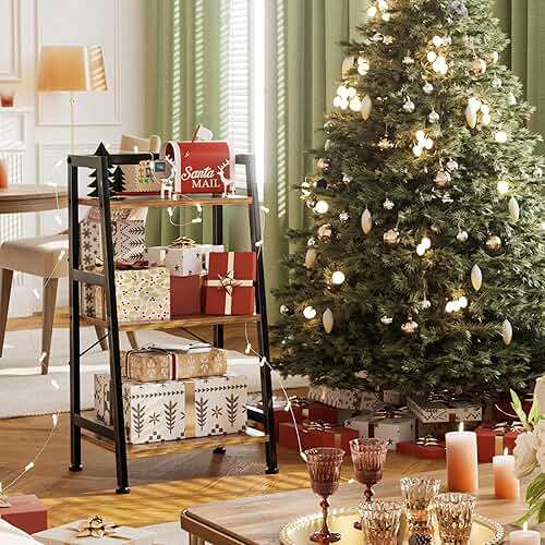 3-Tier Bookshelf, Ladder Shelf, Industrial Bookcase with Steel Frame, Metal Small Bookcase, stand up shelves for Living Room, Home Office, Kitchen, Bedroom, Industrial Style（Rustic Brown & Black） - Image 5