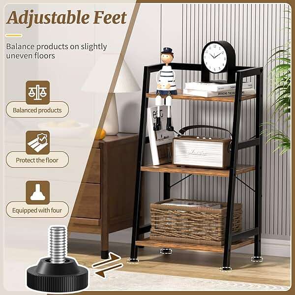 3-Tier Bookshelf, Ladder Shelf, Industrial Bookcase with Steel Frame, Metal Small Bookcase, stand up shelves for Living Room, Home Office, Kitchen, Bedroom, Industrial Style（Rustic Brown & Black） - Image 7