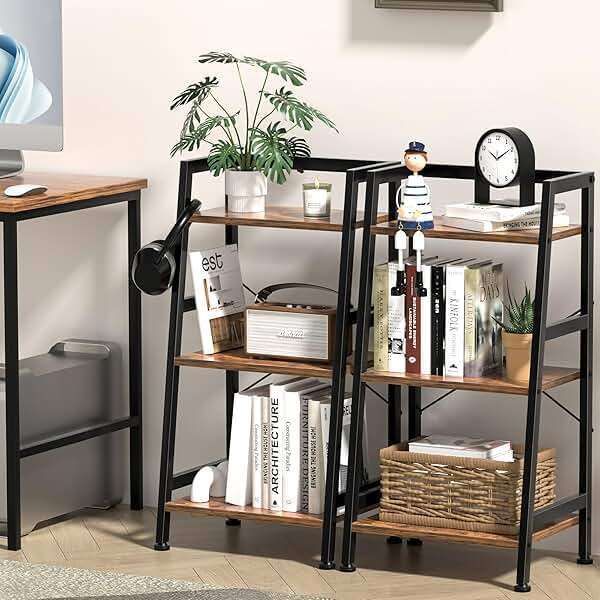 3-Tier Bookshelf, Ladder Shelf, Industrial Bookcase with Steel Frame, Metal Small Bookcase, stand up shelves for Living Room, Home Office, Kitchen, Bedroom, Industrial Style（Rustic Brown & Black） - Image 8