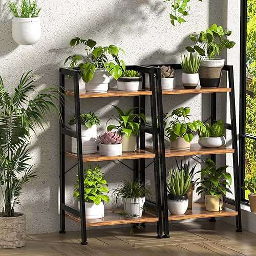 3-Tier Bookshelf, Ladder Shelf, Industrial Bookcase with Steel Frame, Metal Small Bookcase, stand up shelves for Living Room, Home Office, Kitchen, Bedroom, Industrial Style（Rustic Brown & Black） - Image 9