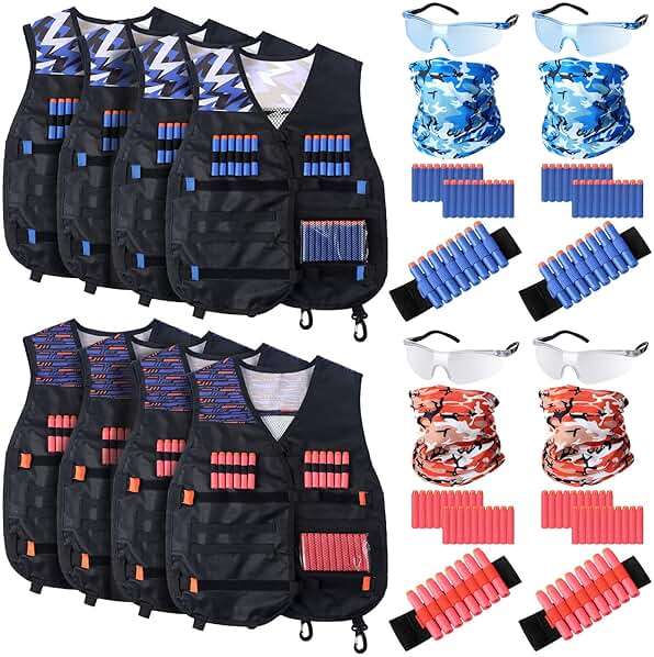 Sosation 8 Sets Kids Tactical Vest Compatible with Nerf Party Favor Accessories, Face Mask Wrist Ammo Holder Toy Gift Supplies Boys (Orange and Blue) - Image 1