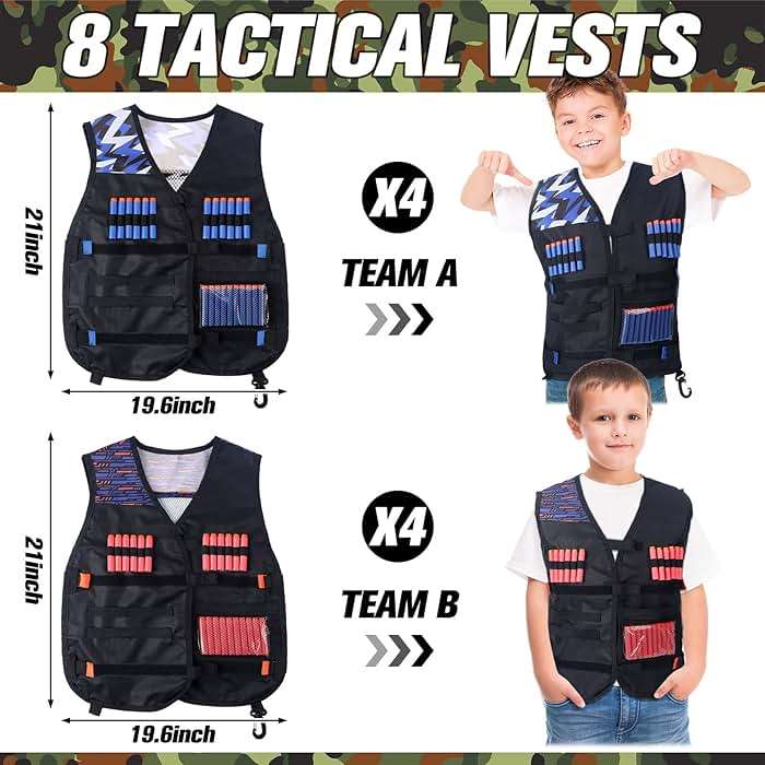Sosation 8 Sets Kids Tactical Vest Compatible with Nerf Party Favor Accessories, Face Mask Wrist Ammo Holder Toy Gift Supplies Boys (Orange and Blue) - Image 3