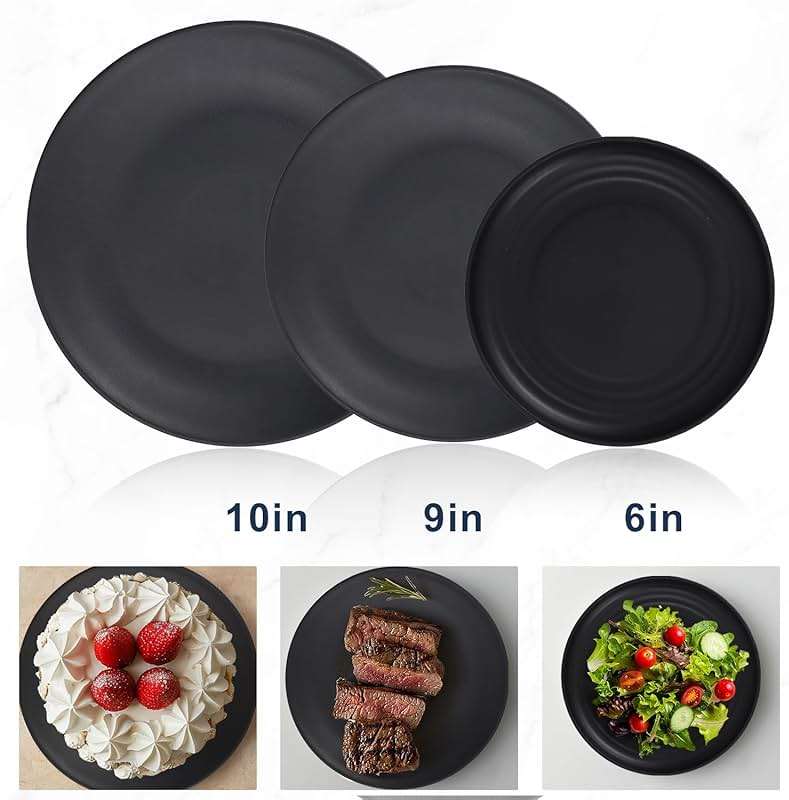 Wrova Wheat straw dinnerware sets of 40-10 inches plates,9 inches plates,6inches snack plate,26oz bowls,12oz cups - Unbreakable plates and bowls sets microwave safe and dishwasher safe. Black - Image 4