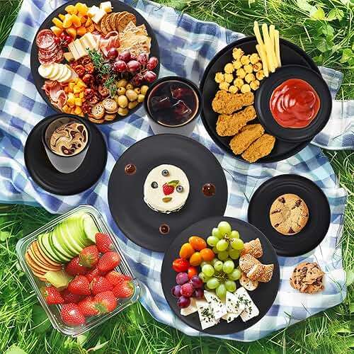 Wrova Wheat straw dinnerware sets of 40-10 inches plates,9 inches plates,6inches snack plate,26oz bowls,12oz cups - Unbreakable plates and bowls sets microwave safe and dishwasher safe. Black - Image 6