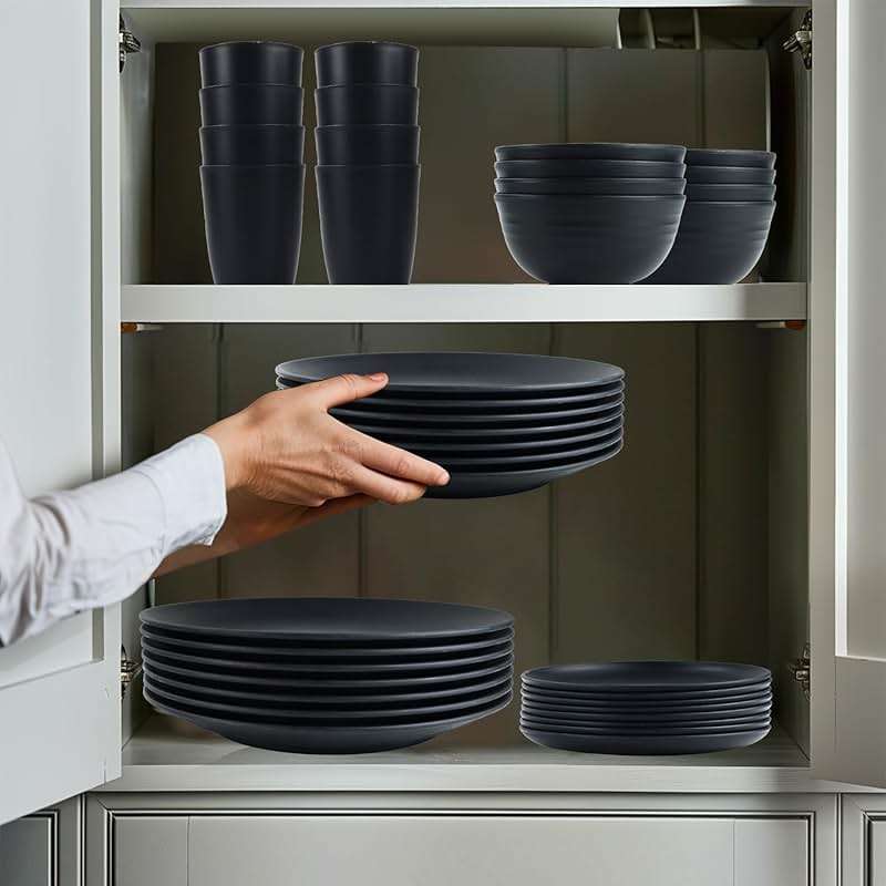 Wrova Wheat straw dinnerware sets of 40-10 inches plates,9 inches plates,6inches snack plate,26oz bowls,12oz cups - Unbreakable plates and bowls sets microwave safe and dishwasher safe. Black - Image 7