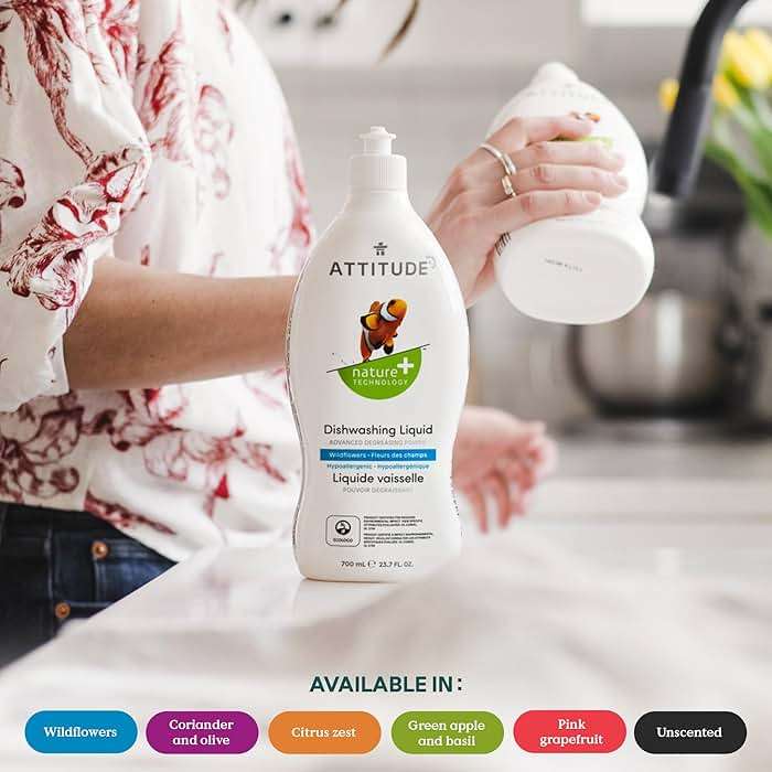 Bundle of ATTITUDE All-Purpose Cleaner, EWG Verified, Streak-Free, Plant- and Mineral-Based, Vegan, Citrus Zest, 27.1 Fl Oz + Dishwashing Liquid, Advanced Degreasing Power, Citrus Zest, 23.7 Fl Oz - Image 2