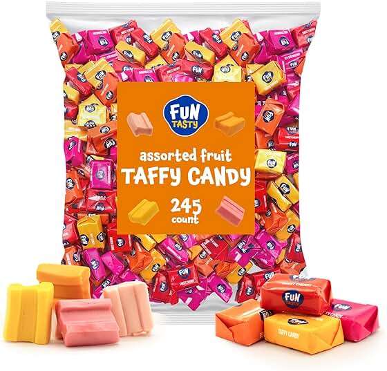 Taffy Candy | 2.2 Pound Bag - Approx. 245 Count | Chewy Fruit Candy Individually Wrapped | Soft Chewy Candy in Orange, Strawberry, Tropical Fruits, Cherry Taffy Assortment - Image 3