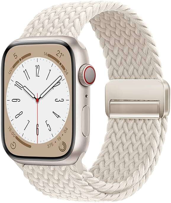 OMECKY Magnetic Braided Loop Band Compatible with Apple Watch Series 11 10 42mm 9 8 7 6 5 4 40mm 41mm for Women Men, Stretchy Nylon Elastic Sport Strap for iWatch SE 1/2/3, Starlight - Image 1