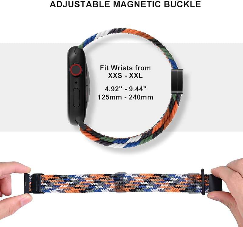 OMECKY Magnetic Braided Loop Band Compatible with Apple Watch Series 11 10 42mm 9 8 7 6 5 4 40mm 41mm for Women Men, Stretchy Nylon Elastic Sport Strap for iWatch SE 1/2/3, Starlight - Image 3
