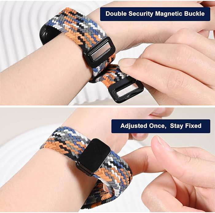 OMECKY Magnetic Braided Loop Band Compatible with Apple Watch Series 11 10 42mm 9 8 7 6 5 4 40mm 41mm for Women Men, Stretchy Nylon Elastic Sport Strap for iWatch SE 1/2/3, Starlight - Image 4