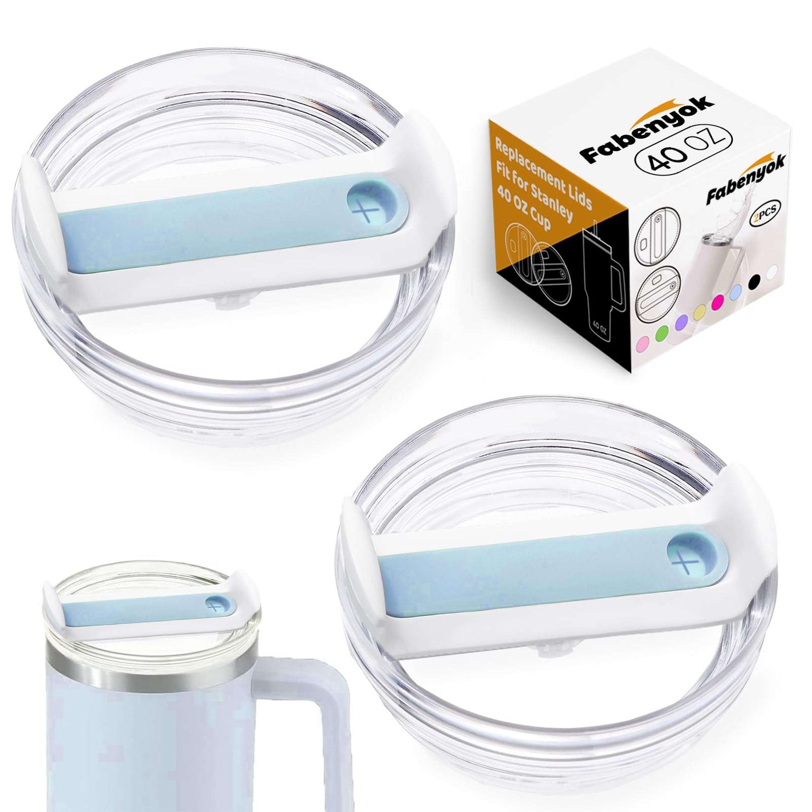40 OZ Tumbler Lid Replacement Fit for Stanley Cup, 2 Pack Clear Replacement Lids Fit for Stanley Travel Tumbler, Spill Proof Tumbler Covers for Stanley Cup Accessories (Clear - Blue) - Image 1