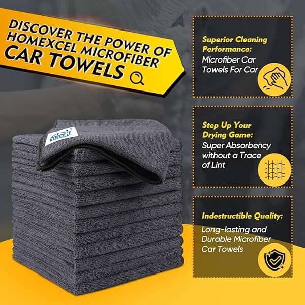 HOMEXCEL Microfiber Cleaning Cloth 12 Pack, 12.5 x 12.5 inch Microfiber Towels for Cars, Ultra Absorbent Washing Cloth, Lint Free Streak Free Cleaning Rags for Car, Kitchen, and Window (Grey) - Image 3