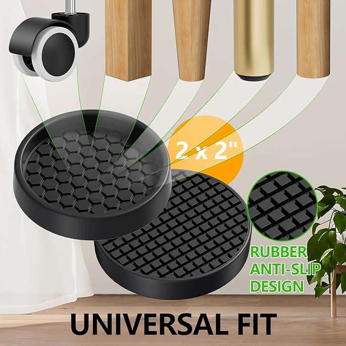Non Slip Furniture Pads - 2" Anti Skid Caster Cups, 12PCS Round Furniture Coasters for Hardwood Floors, Anti Slide Furniture Cup Bed Couch Floor Protectors,Furniture Stoppers to Prevent Sliding(Black) - Image 6