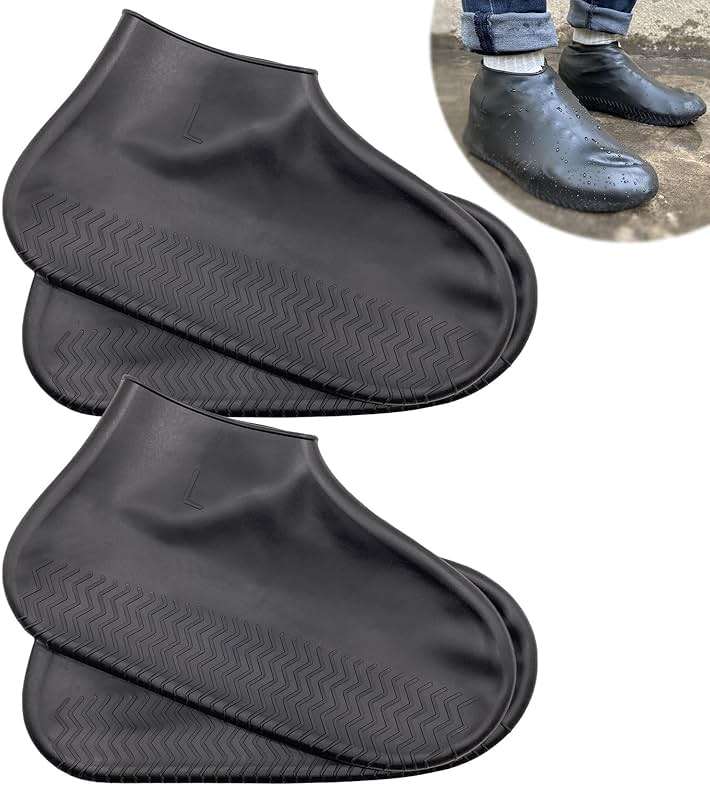LSDWL Waterproof Shoe Covers 2 Pairs,Rain Shoe Covers Reusable Silicone Non Slip Shoe Covers for Outdoor,Rain Shoe Covers for Women and Men (Black, Large) - Image 1