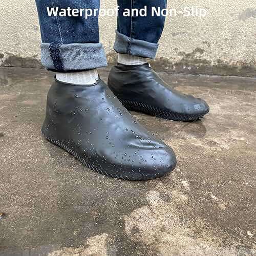 LSDWL Waterproof Shoe Covers 2 Pairs,Rain Shoe Covers Reusable Silicone Non Slip Shoe Covers for Outdoor,Rain Shoe Covers for Women and Men (Black, Large) - Image 2