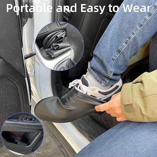 LSDWL Waterproof Shoe Covers 2 Pairs,Rain Shoe Covers Reusable Silicone Non Slip Shoe Covers for Outdoor,Rain Shoe Covers for Women and Men (Black, Large) - Image 4