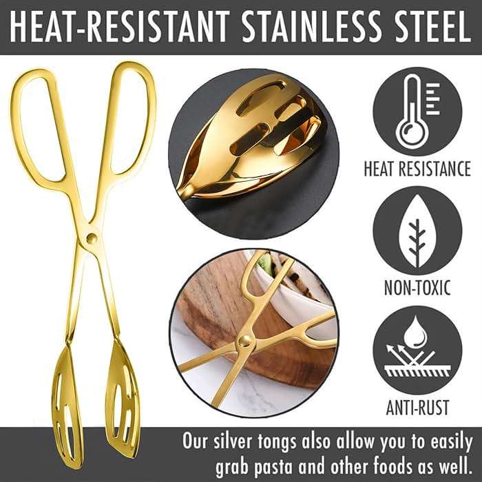 2 Pack Gold Serving Tongs Buffet for Kitchen Cooking 10 Inch Stainless Steel Salad Tongs Serving Utensils for Wedding Party Catering (Gold) - Image 4