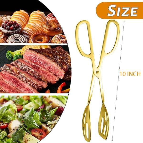 2 Pack Gold Serving Tongs Buffet for Kitchen Cooking 10 Inch Stainless Steel Salad Tongs Serving Utensils for Wedding Party Catering (Gold) - Image 6