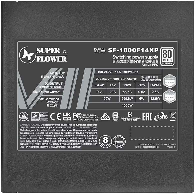 Super Flower Leadex VII XP PRO 1000W 80+ Platinum, Cybenetics Platinum, Full Modular, ATX 3.1 & PCIe 5.1, W/12VHPWR (2x8pin-16pin Native Cables), FDB Fan, SF-1000F14XP, Black - Image 6