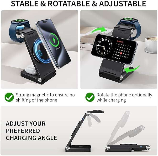 2026 Traveling Wireless Mag-Safe Fast Charging Station,Magnetic 3 in 1 Charger with Light for iPhone 17 16 15 14 13 12 Pro Max Plus,Apple Watch Series & Air pods 4 3 2 Pro-Gifts for Wife & Husband - Image 5