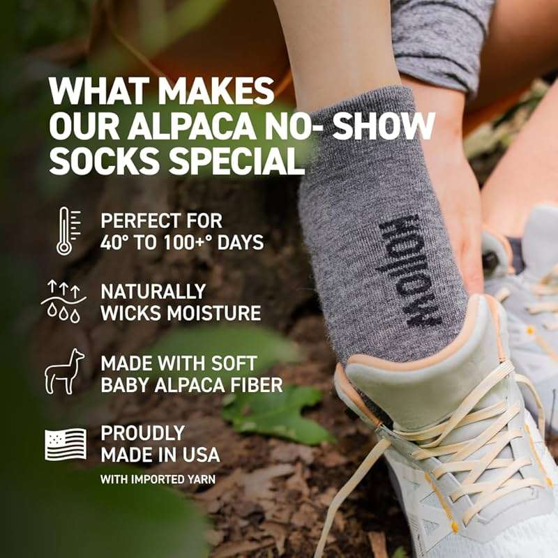 HOLLOW Alpaca No Show Socks for Men and Women, 4 Pack, Moisture Wicking Alpaca Socks for Hiking, Running, Outdoors, Any Season No Show Sock, Temperature Regulating, Light Compression, XLarge, Black - Image 2