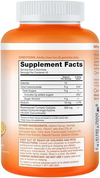 Qunol Zero Sugar Turmeric Gummies, Gummy with 500mg Turmeric Curcumin, Joint Support Supplement, Ultra High Absorption Turmeric Curcumin, Vegetarian, Gluten Free, 90 Count - Image 8