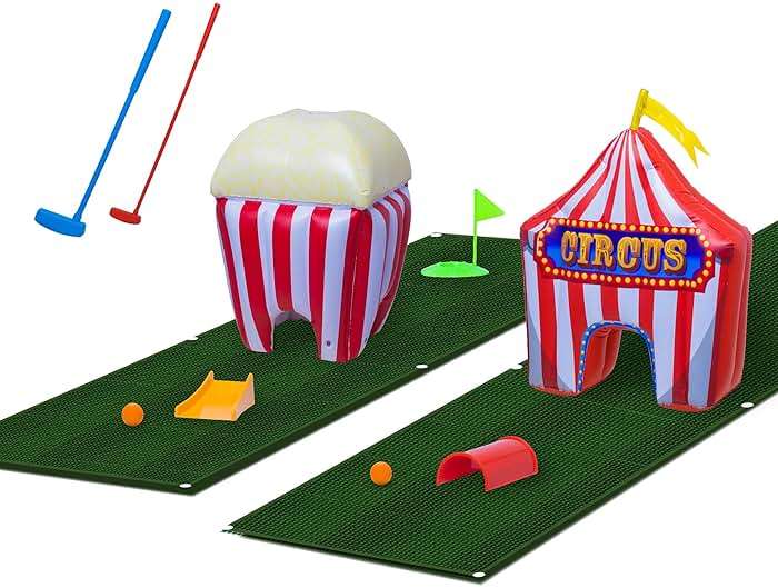 FunPark Inflatable Mini Golf Set – 13-Piece Course with Adjustable Clubs, Balls, Putting Cups, Green Mats and Themed Obstacles for Indoor or Outdoor Play, Active Game for Boys ANG Girls, Ages 6+ - Image 1