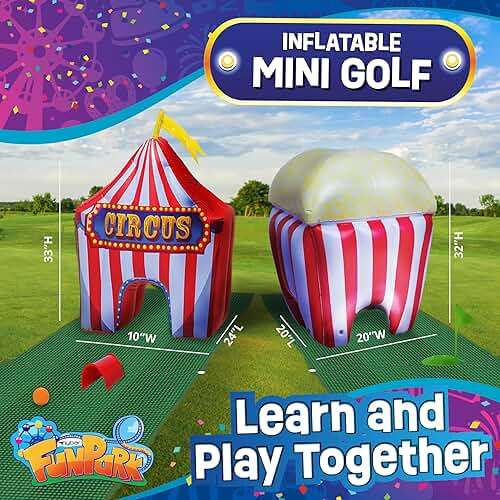 FunPark Inflatable Mini Golf Set – 13-Piece Course with Adjustable Clubs, Balls, Putting Cups, Green Mats and Themed Obstacles for Indoor or Outdoor Play, Active Game for Boys ANG Girls, Ages 6+ - Image 3