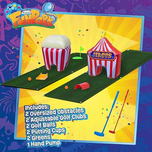 FunPark Inflatable Mini Golf Set – 13-Piece Course with Adjustable Clubs, Balls, Putting Cups, Green Mats and Themed Obstacles for Indoor or Outdoor Play, Active Game for Boys ANG Girls, Ages 6+ - Image 5
