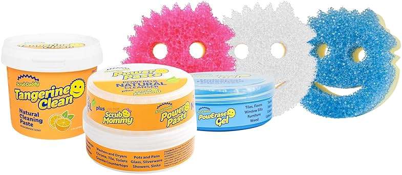 Scrub Daddy Sponges + Household Cleaning Supplies Bundle - PowerPaste Cleaning Putty, Tangerine Clean, PowErase Gel All Purpose Cleaner & Scrub Mommy (3 Pastes & 3 Sponges) - Image 1