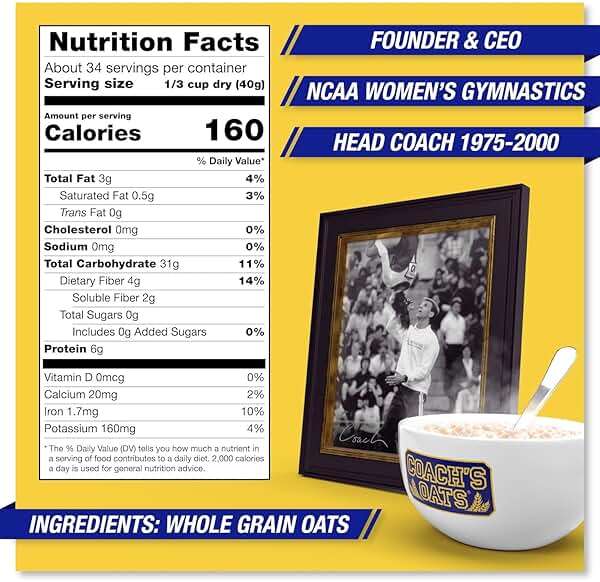 COACH'S OATS Whole Grain Oatmeal (48 oz) Pack of 2 | Cracked n’ Toasted | Quick-Cooking, Steel Cut Texture | Heart-Healthy, Delicious Breakfast | Microwavable, Stovetop, Overnight Oatmeal - Image 2