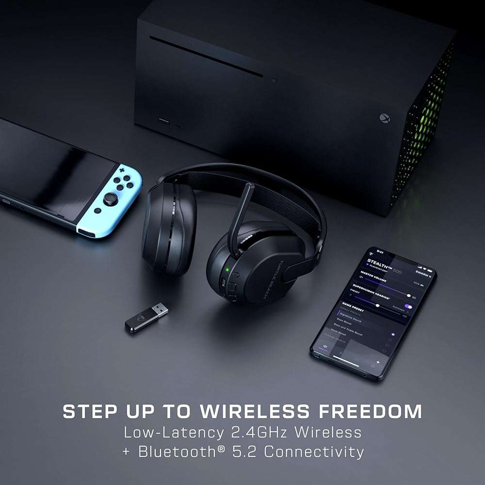 Turtle Beach Stealth 500 Wireless Gaming Headset Licensed for Xbox Series X|S, Compatible with Xbox One, Bluetooth, PC, Mobile, 40 Hr Battery, Memory Foam Cushions, Flip-to-Mute Mic, Black - Image 2