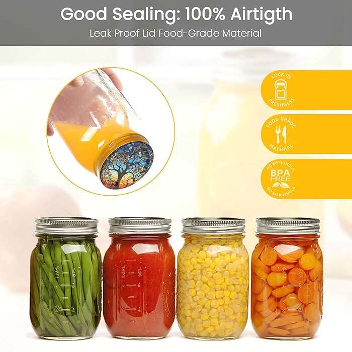 50 Pcs Canning Lids Regular Mouth, Mason Jar Lids with Unique Tree of Life Embossed Design, Decorative Silver Metal Airtight Lids for Gifting, DIY Crafts, Preserving & Holiday Party Favors -Blue - Image 4